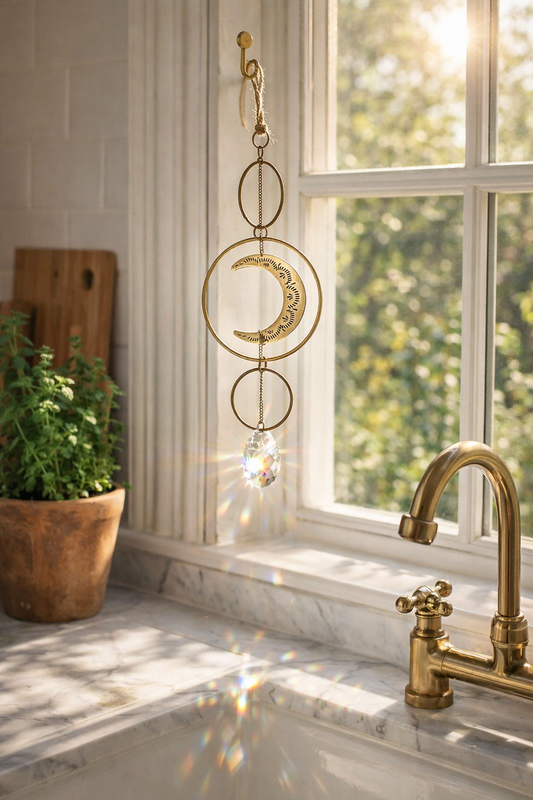 Surya Crescent Moon Brass Suncatcher