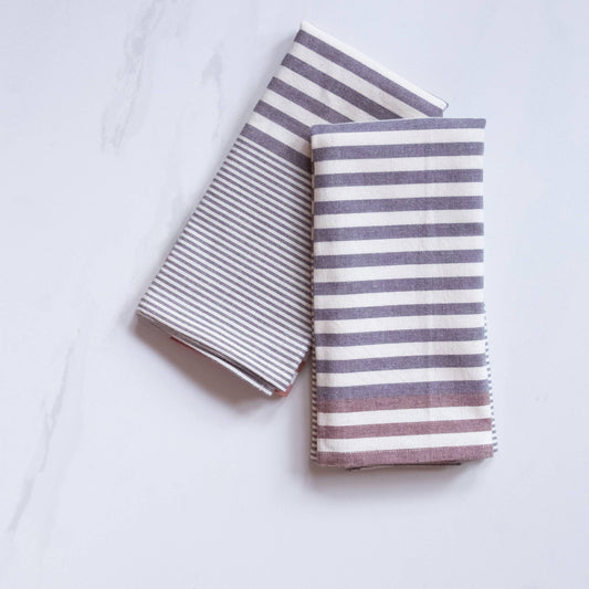 Brown & Gray Stripe Cotton Tea Towels Set of 2