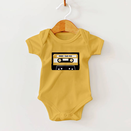 Mix Tape Cassette on Mustard Baby Bodysuit