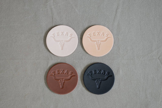 Leather Coaster Set of 2 | Texas Longhorn: Dark Brown
