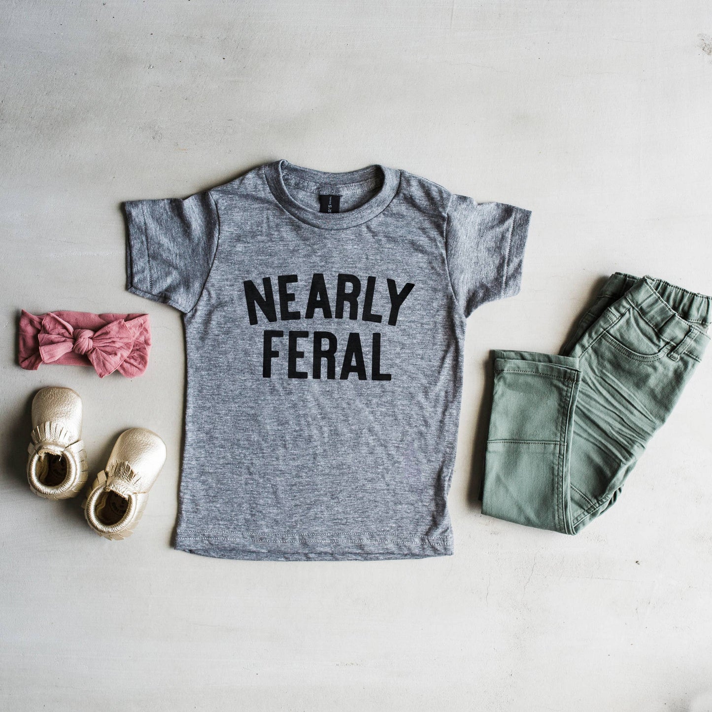 Nearly Feral Kids Tee
• Gray: 4T