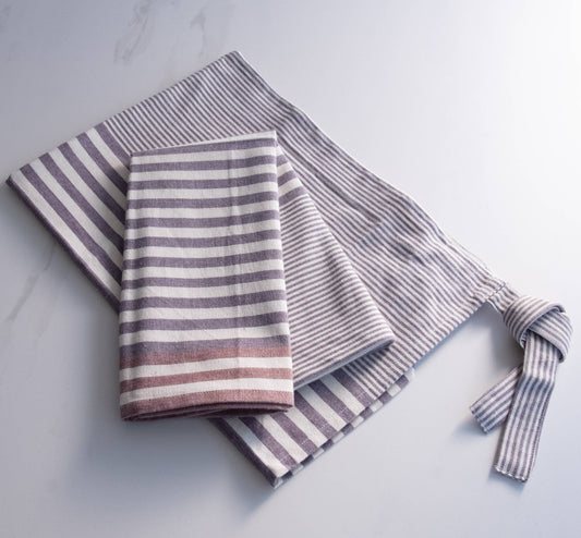 Brown & Gray Stripe Cotton Tea Towels Set of 2