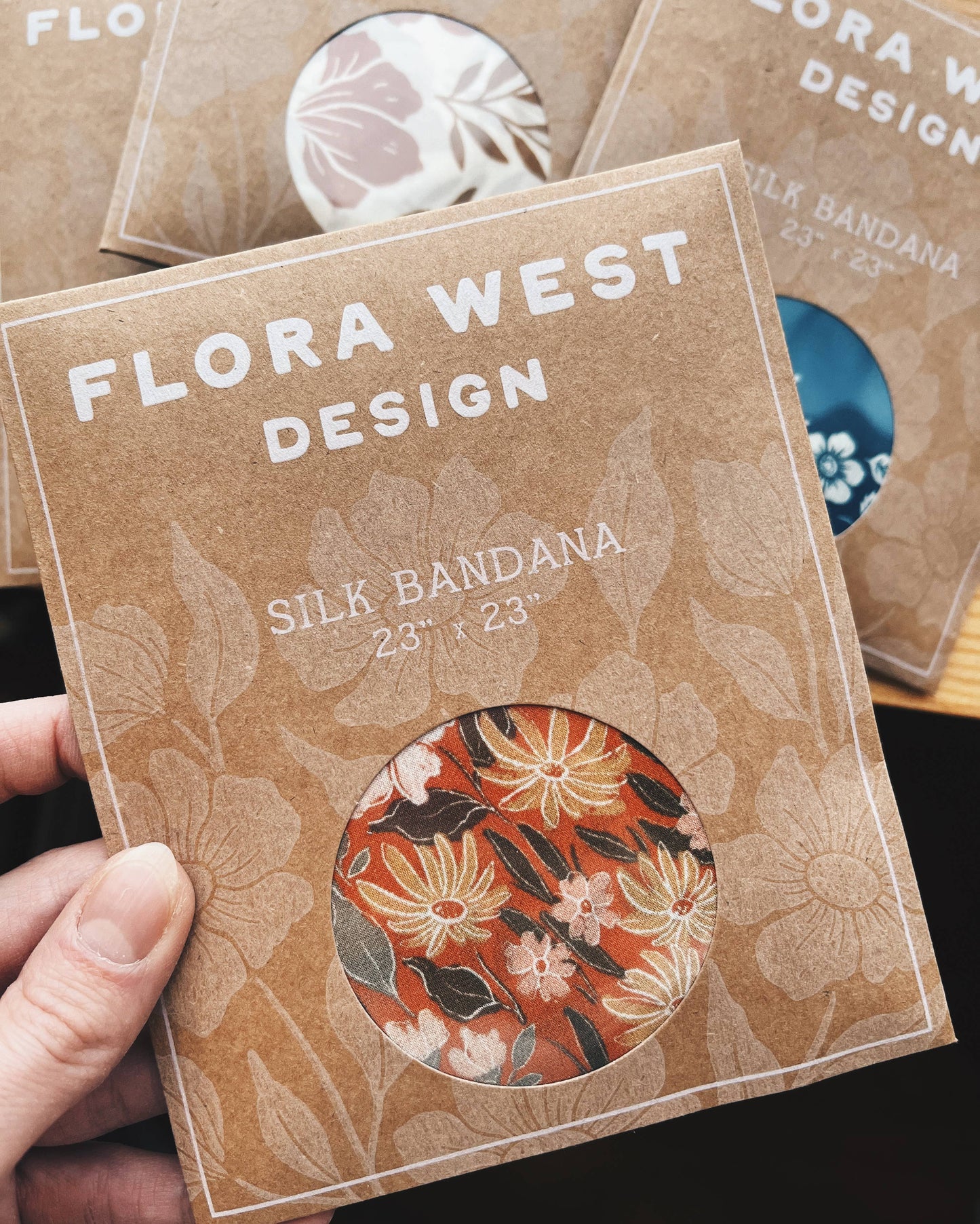 100% Silk Bandana Scarf - Tropical Palms Amber Western Style