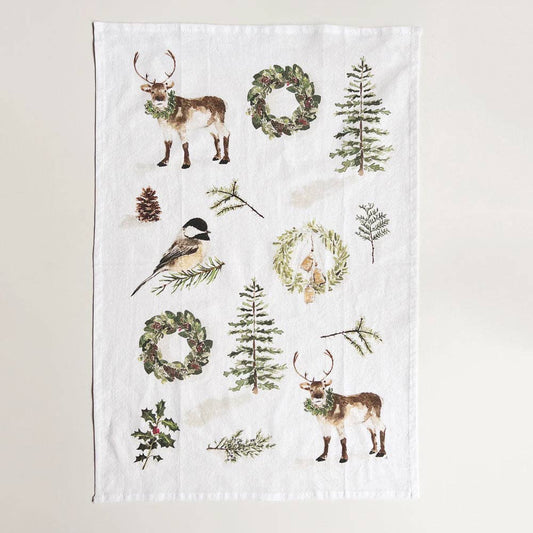 Evergreen christmas tea towel