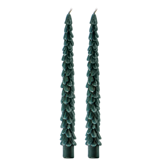 *NEW* Green Tree Taper Candles, Set of 2 - Christmas Decor
