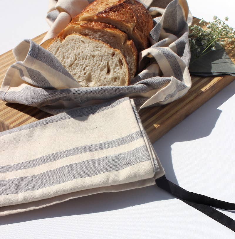Organic Cotton Kitchen Towels in Broad Gray Stripe-Set of 2