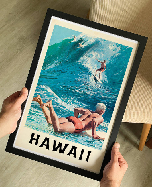 Hawaii 1950s Travel Poster: Black Frame / 12×18