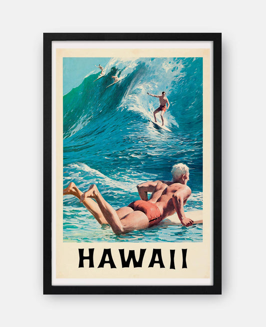 Hawaii 1950s Travel Poster: Black Frame / 12×18