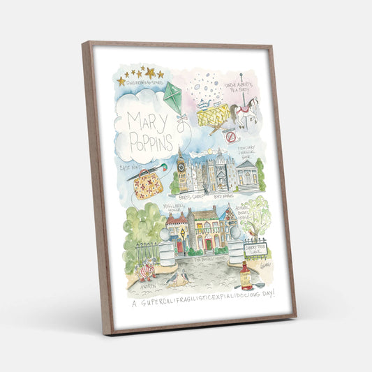 Mary Poppins Watercolor Story Map Print: 11" x 14"