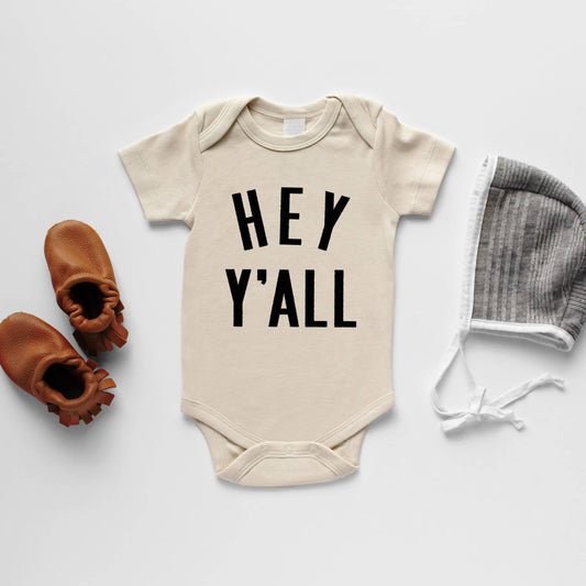 Hey Y'all Cream Organic Baby Bodysuit Short Sleeve
