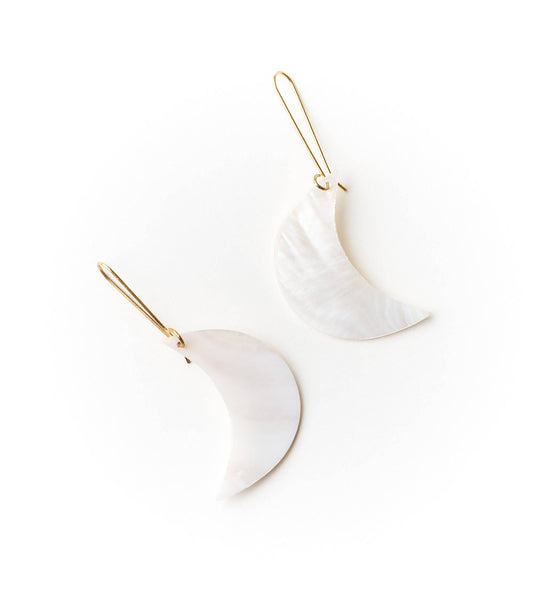 Rajani Crescent Moon Drop Earrings - Mother of Pearl