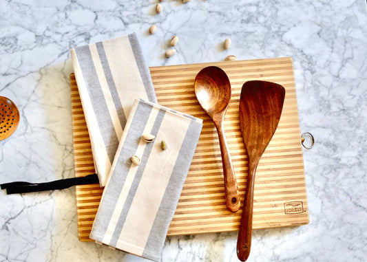 Organic Cotton Kitchen Towels in Broad Gray Stripe-Set of 2