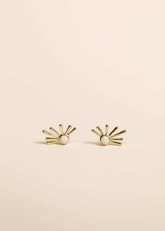 Sun Ray - White Opal - Gold Earrings