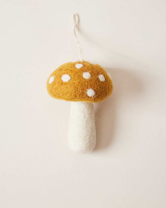 Felted Mushroom Ornament: Ochre