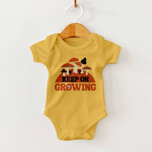 Mushrooms Groovy Design on Mustard Yellow Baby Bodysuit