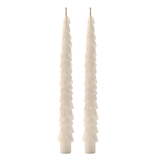 Cream Tree Taper Candles, Set of 2 - Christmas Decor