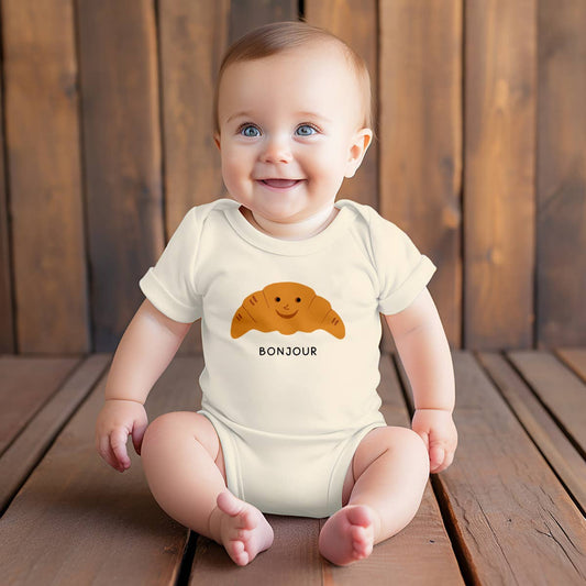 Bonjour Croissant with Cute Face Baby Bodysui