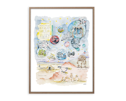 Star Galaxy Watercolor Story Map Art Print: 11” x 14”