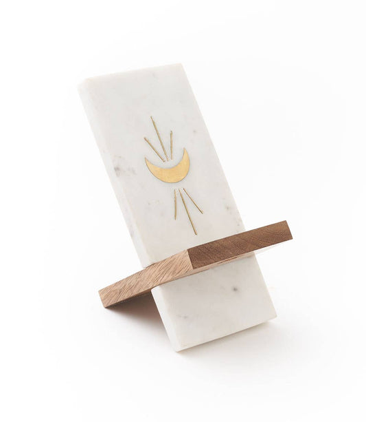 Indukala Moon Phase Phone Stand for Desk-Wood, Marble, Brass