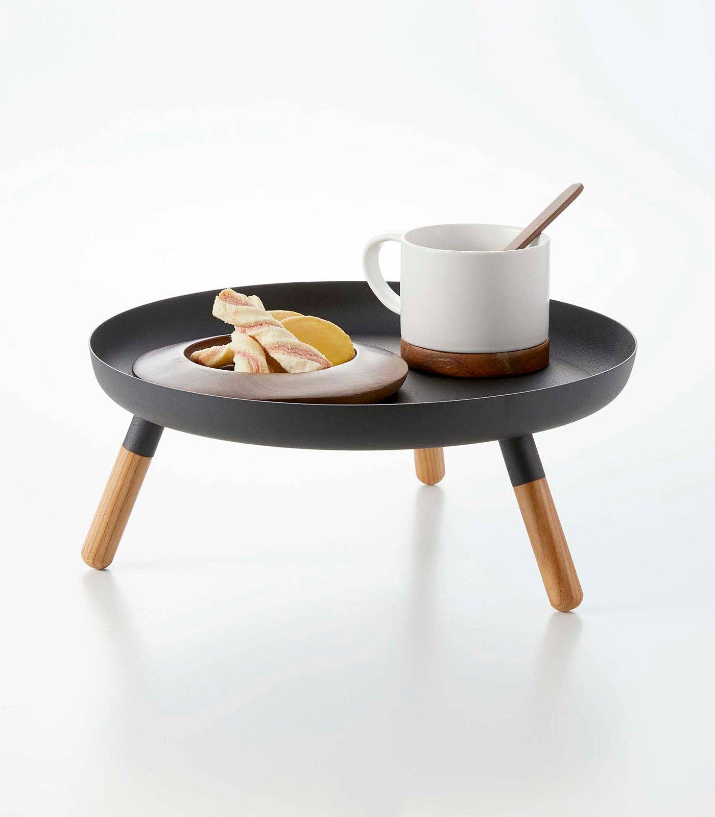 Countertop Pedestal Tray - Steel + Wood: Black