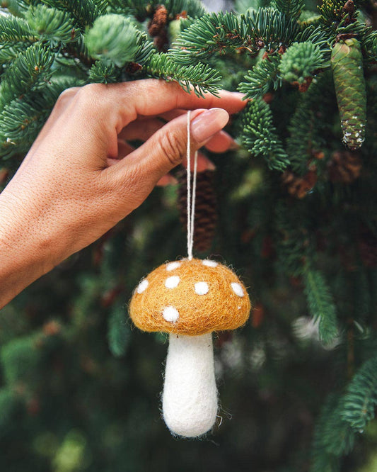 Felted Mushroom Ornament: Ochre
