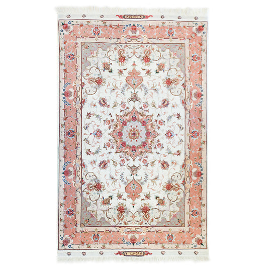 Persian Tabriz Hand-Knotted Pastel Floral Rug