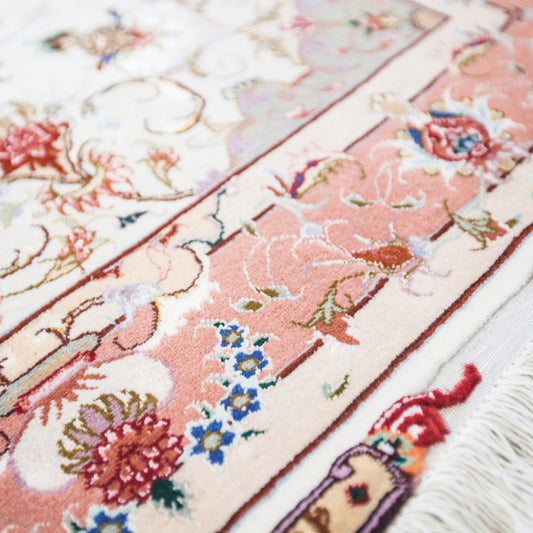 Persian Tabriz Hand-Knotted Pastel Floral Rug