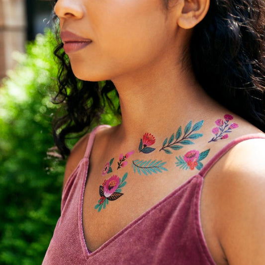 Flower Garden Temporary Tattoo Sheet