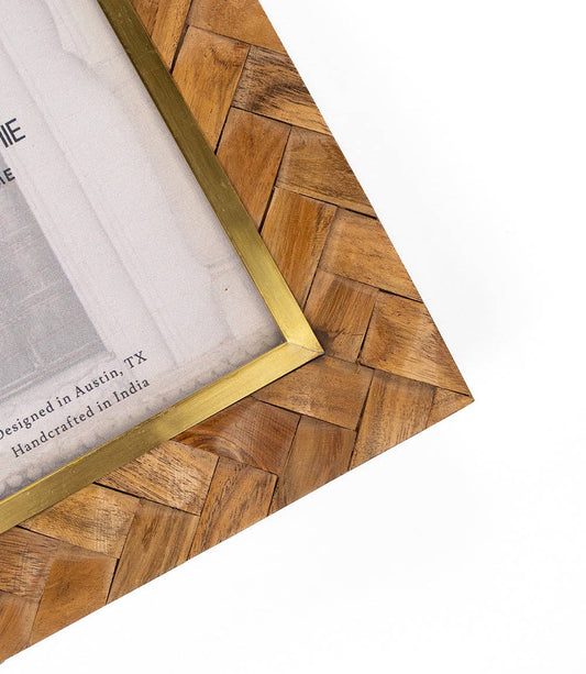 Basu 5x7 Picture Frame - Carved Wood, Brass Inlay