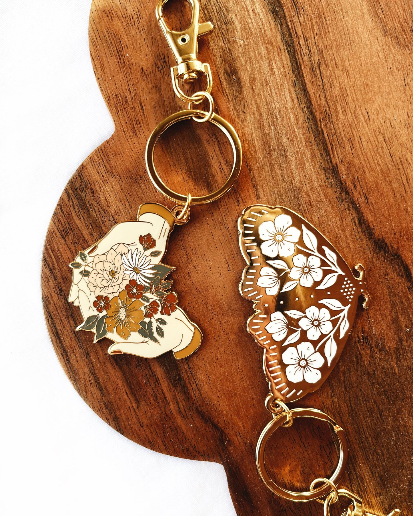 Hands + Flowers Keychain | Hard enamel floral key ring