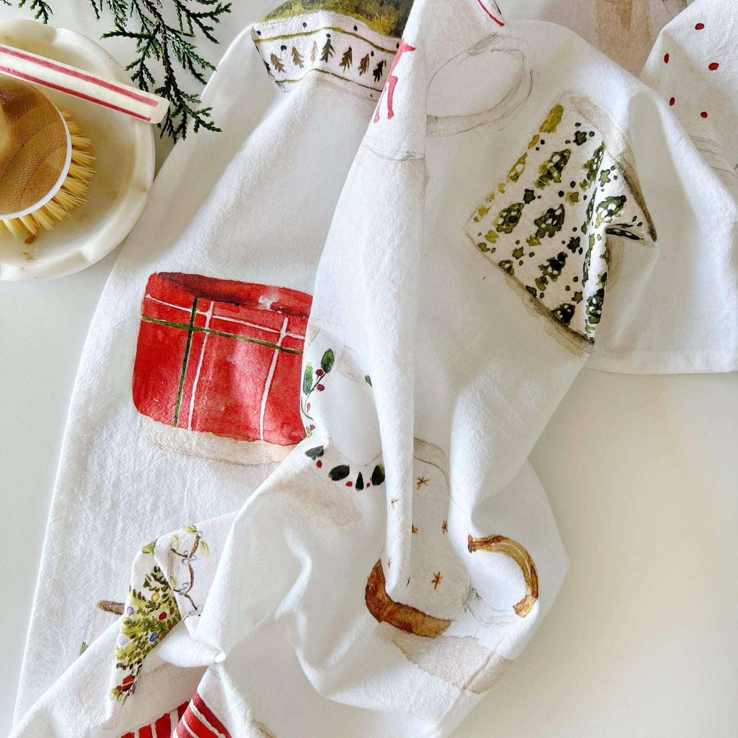 Christmas Mugs Cotton Tea Towel