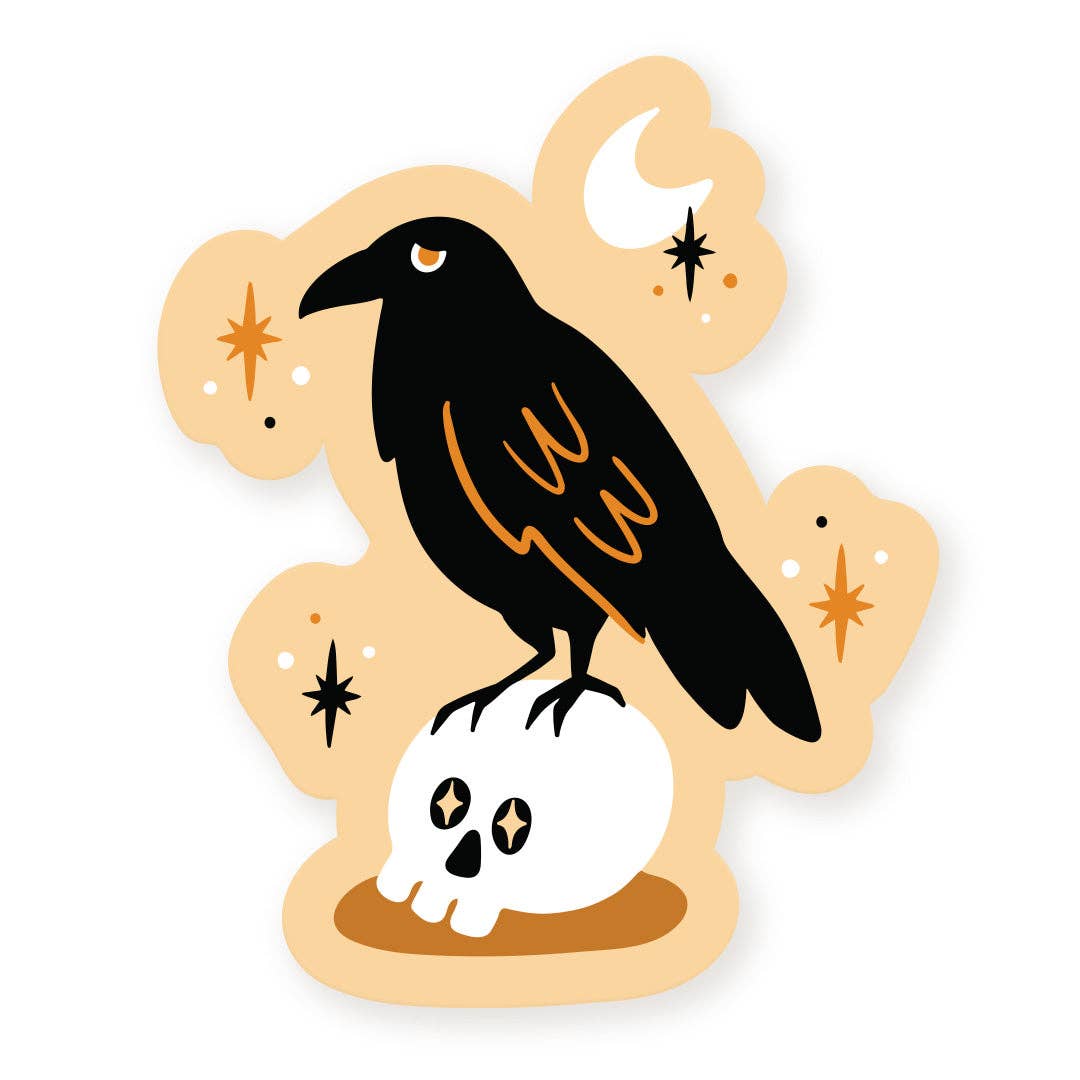Spooky Raven and Skull Vinyl Sticker