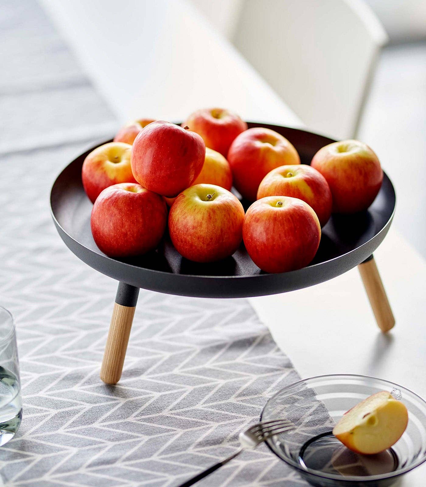 Countertop Pedestal Tray - Steel + Wood: Black
