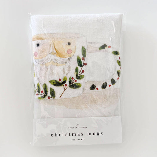 Christmas Mugs Cotton Tea Towel