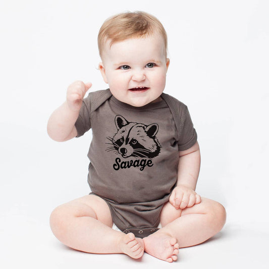 Raccoon Baby Bodysuit - Eco-Friendly, Hand-Drawn: 6/12 Month