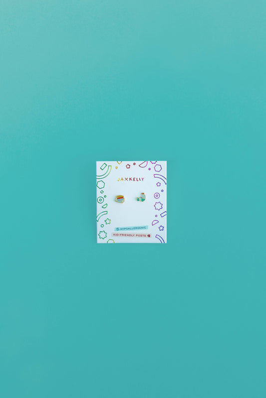 Bookworm Enamel Flat Back Kids Earrings