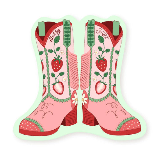 Berry Sweet Strawberry Cowboy Boots Vinyl Sticker