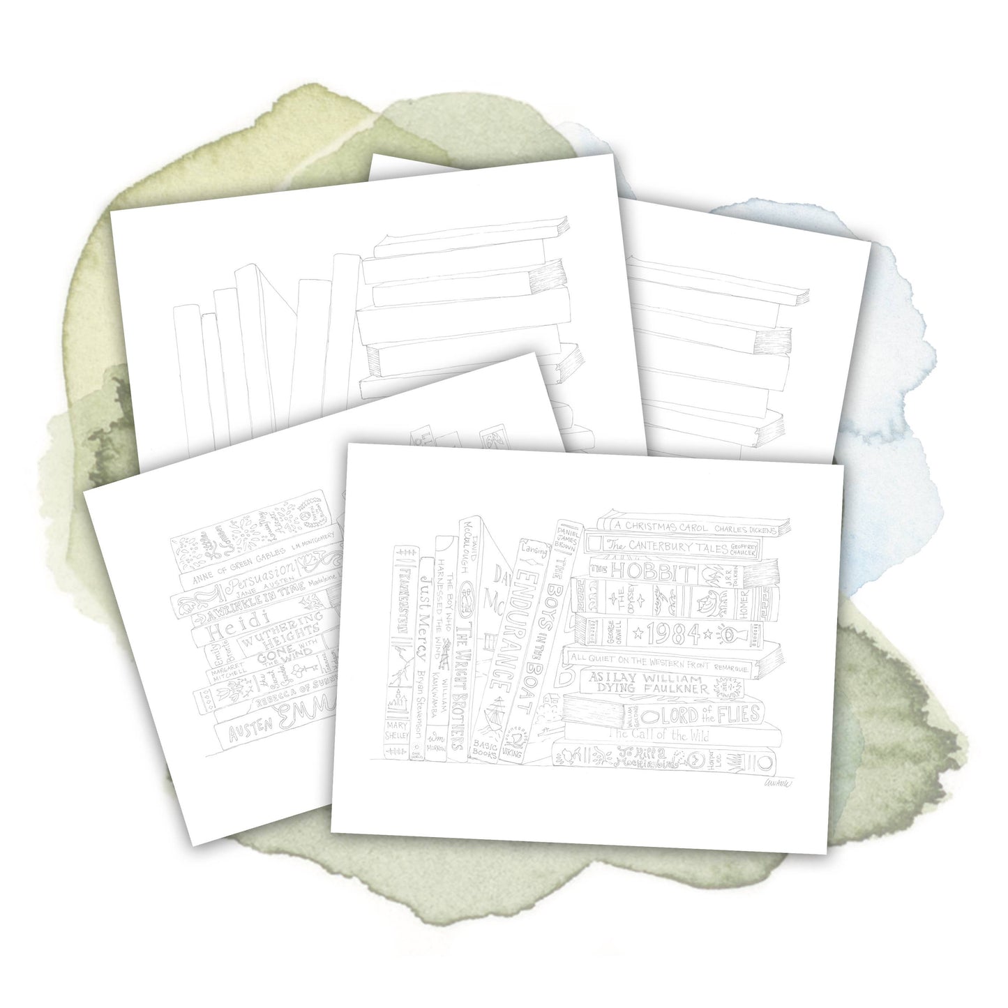 Coloring Pages: Book Stacks: Pages Only