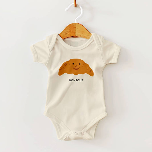 Bonjour Croissant with Cute Face Baby Bodysui