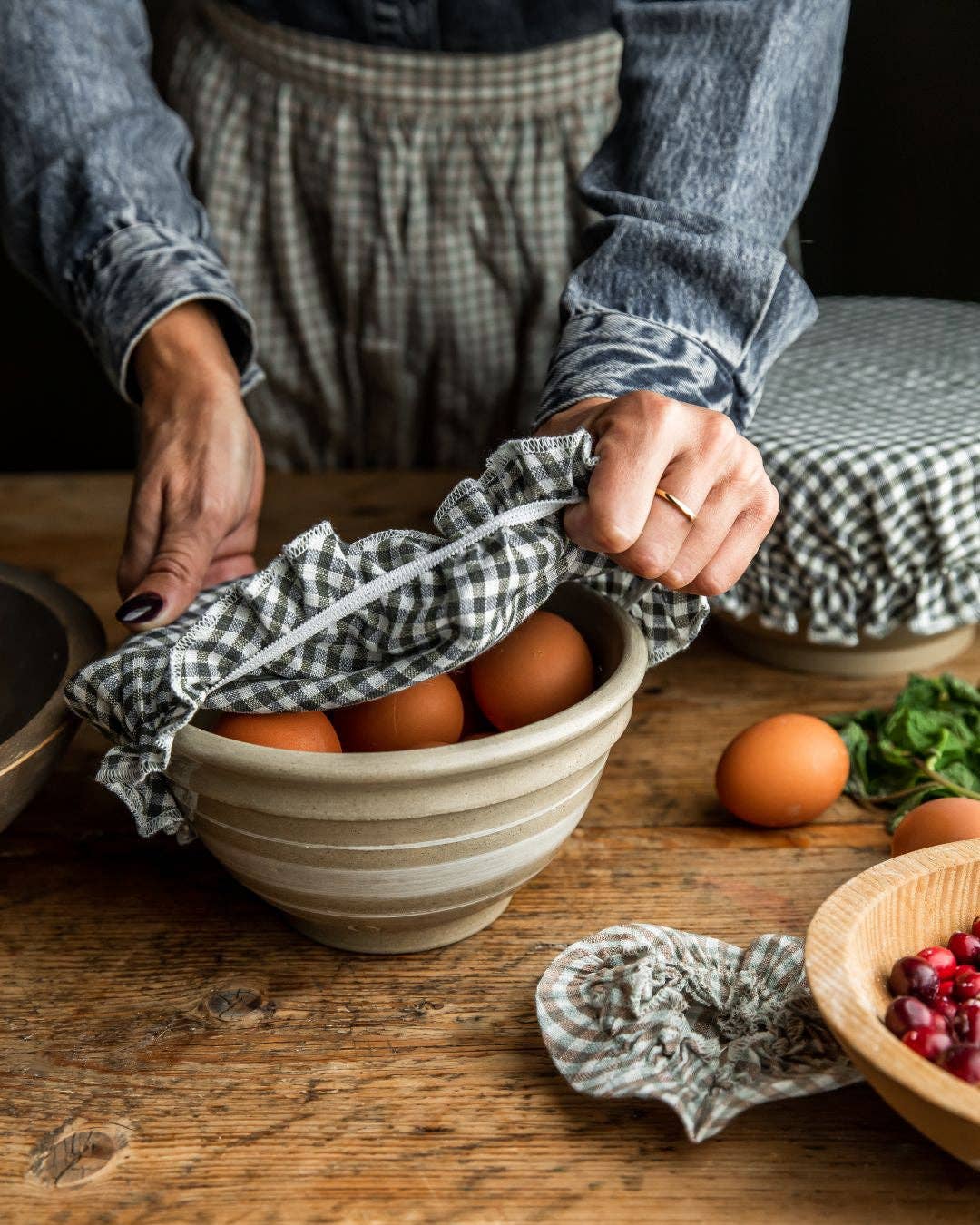 Farmhouse Gingham Linen - Bowl Cover Set of 4