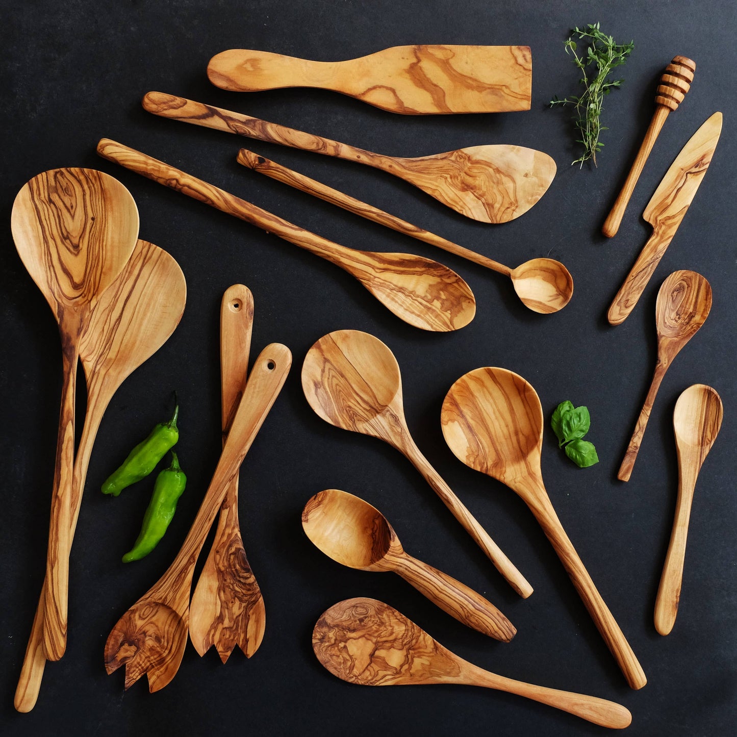 10" Deep Olive Wood Serving Spoon