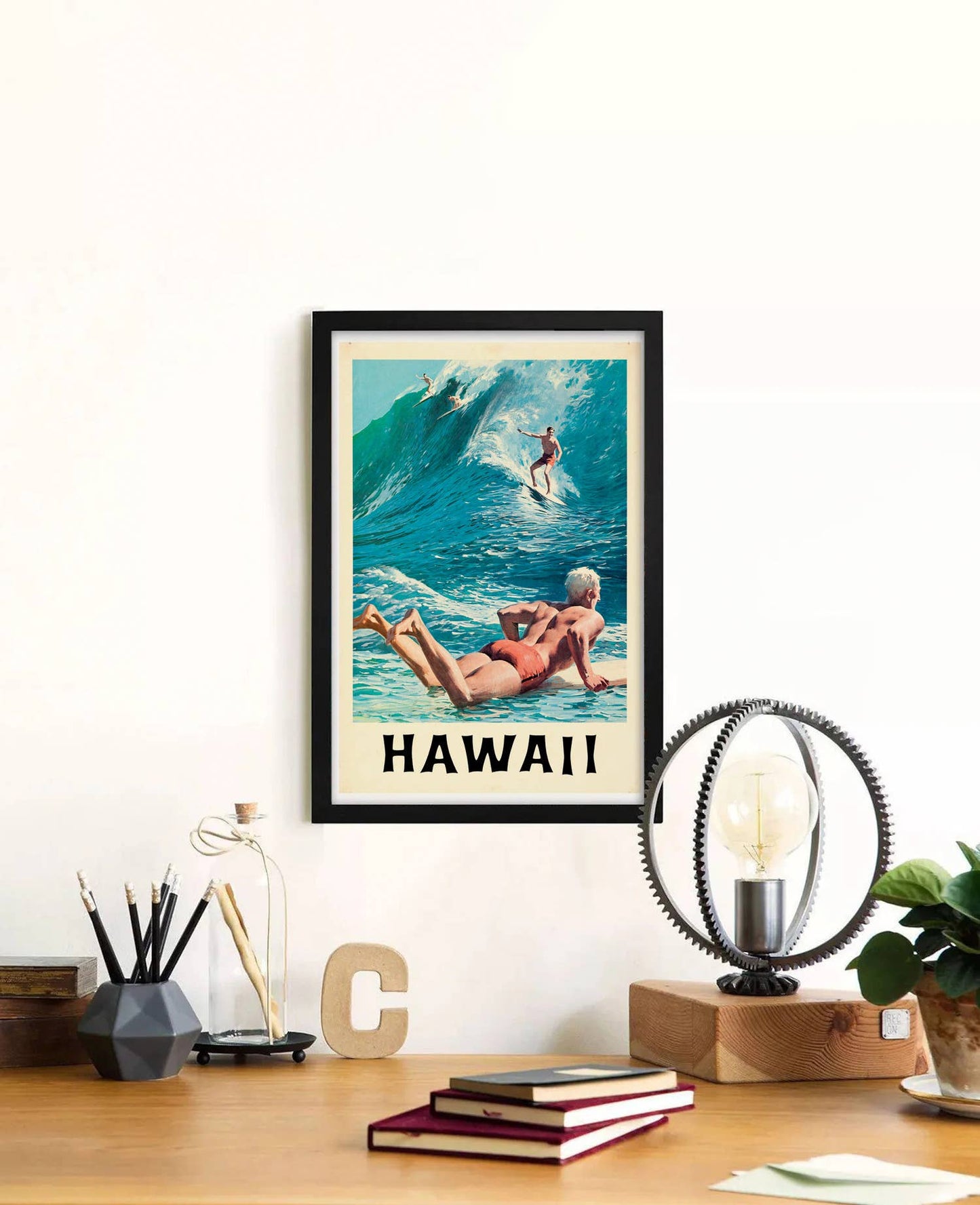 Hawaii 1950s Travel Poster: Black Frame / 12×18