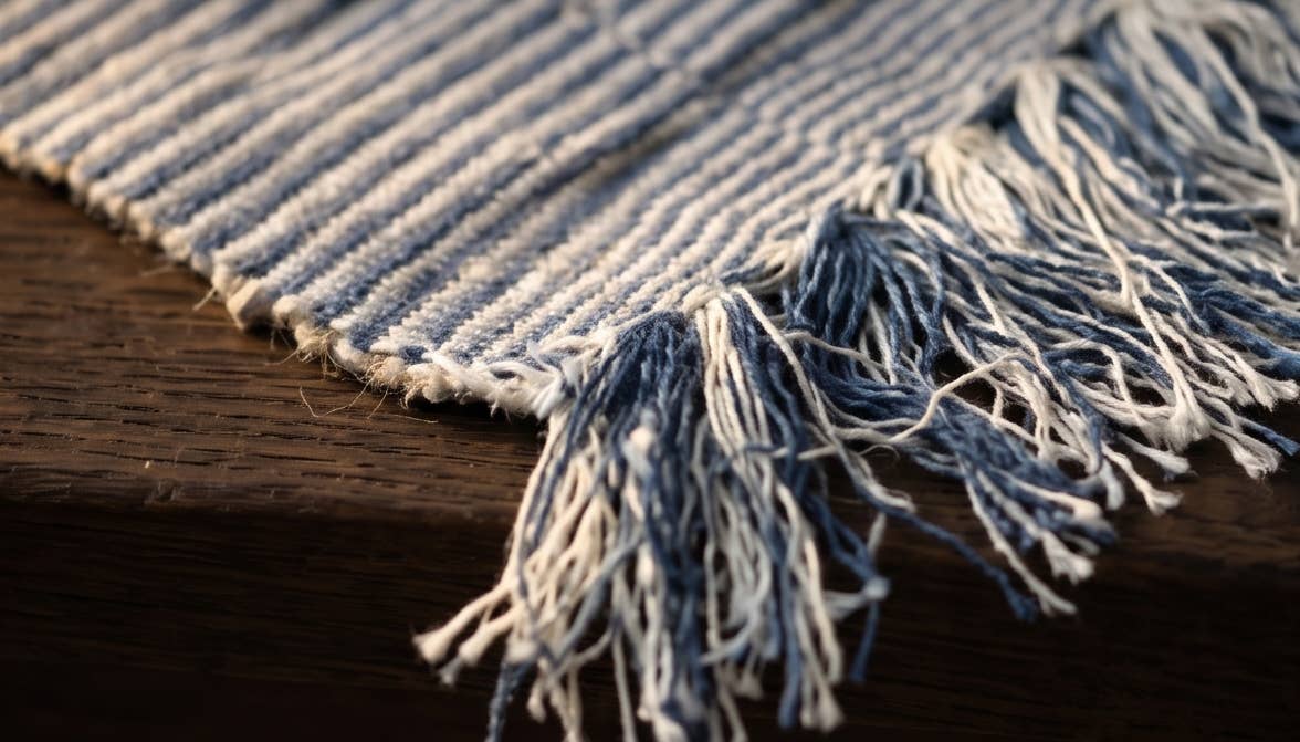 70" Blue Table Runner, Cotton Hand Loomed