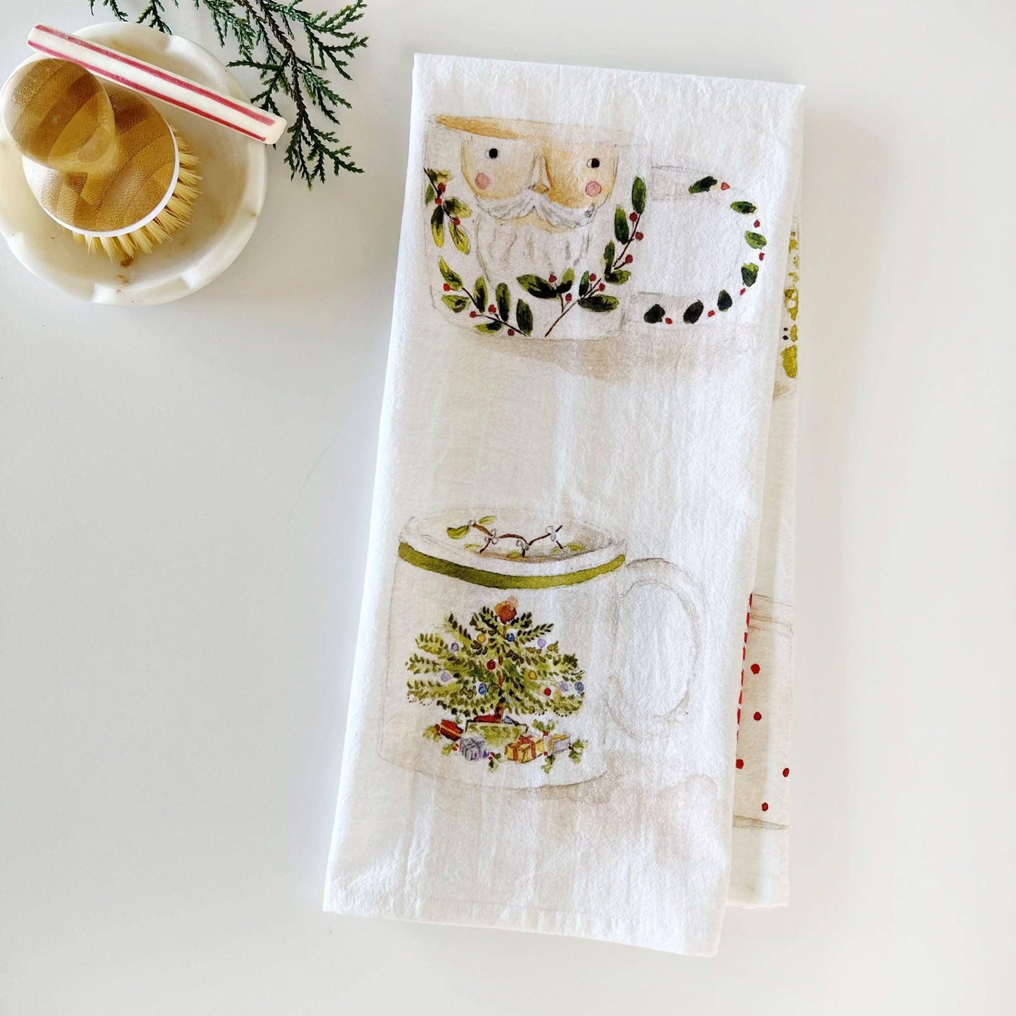 Christmas Mugs Cotton Tea Towel