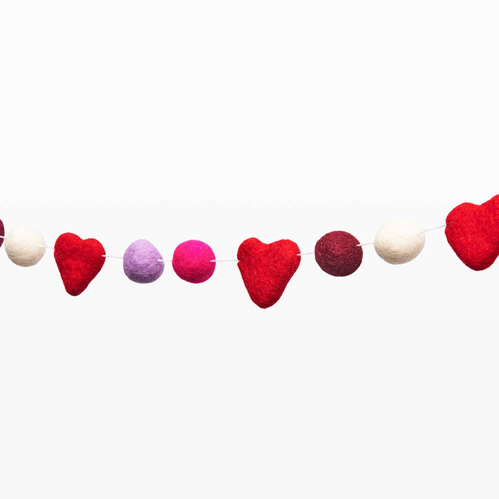 Vibrant Heart Pom Felt Garland