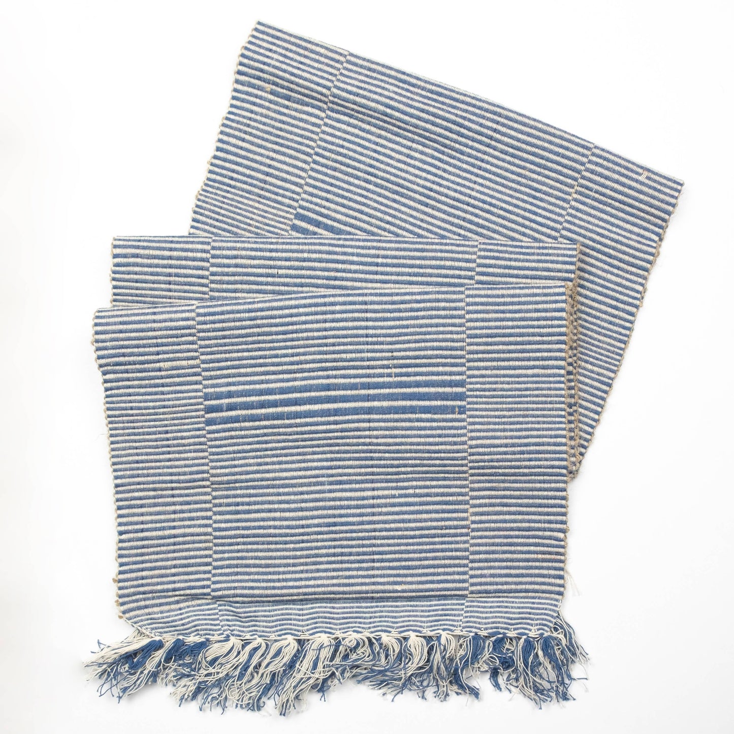 70" Blue Table Runner, Cotton Hand Loomed