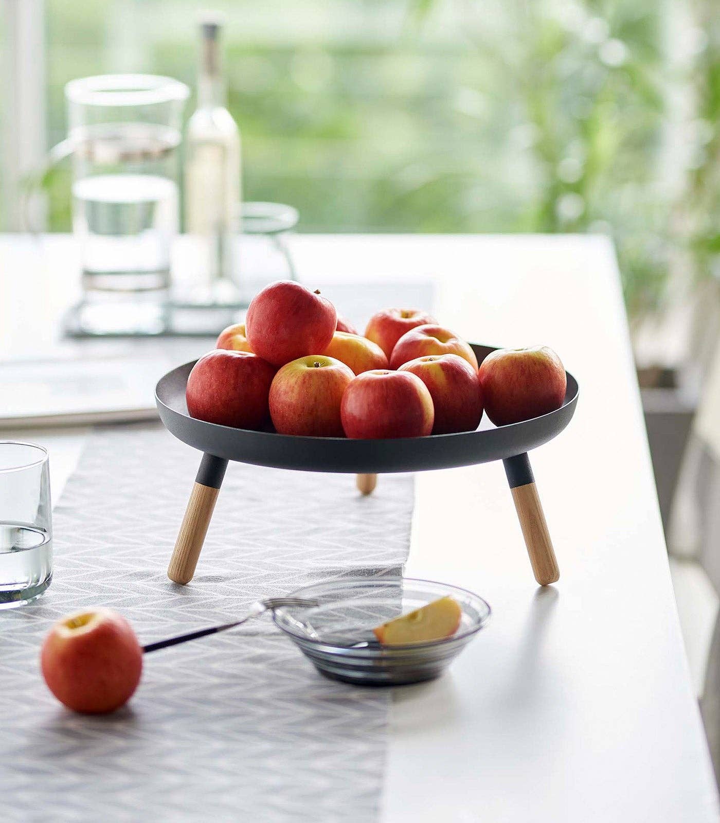 Countertop Pedestal Tray - Steel + Wood: Black