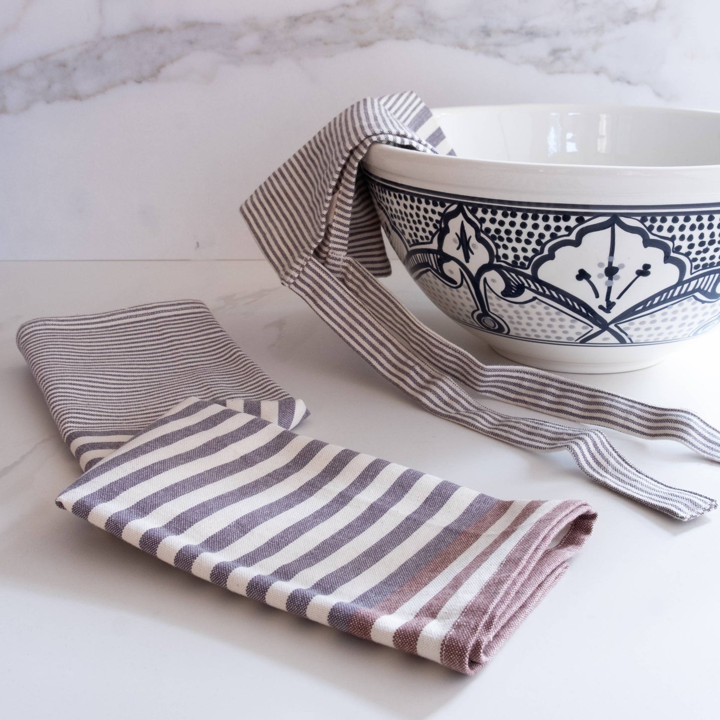 Brown & Gray Stripe Cotton Tea Towels Set of 2