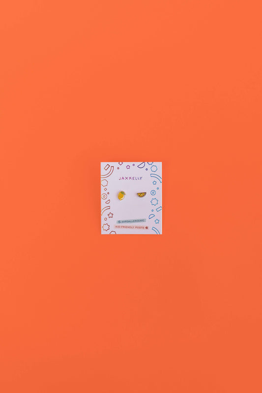 Lemon Enamel Flat Back Kids Earrings