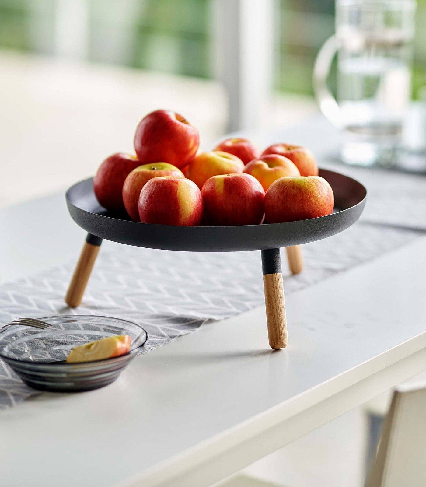 Countertop Pedestal Tray - Steel + Wood: Black